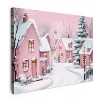 LEINWANDBILD Weihnachtsdorf - Rosa - Winter - Schnee - Häuser Wandbilder 80x60 cm - Altrosa, Textil (80/60cm) - MuchoWow