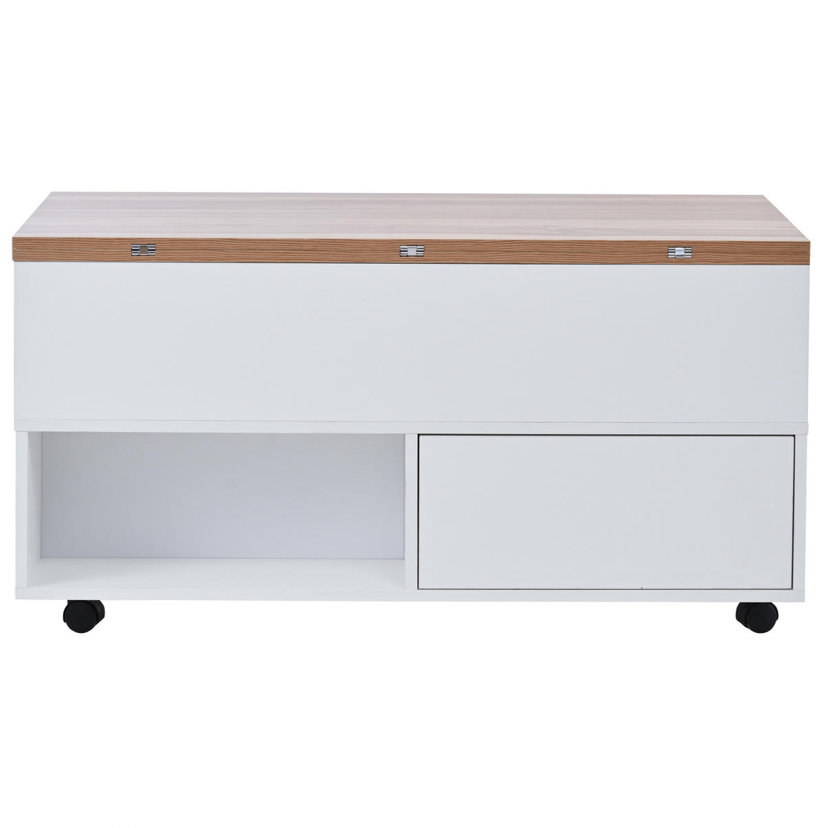COUCHTISCH höhenverstellbar 100 x 50 cm Weiß/Holzfarbe mit 4 Schubladen - Weiß, Holzwerkstoff (100/50/52cm) - Meubliv