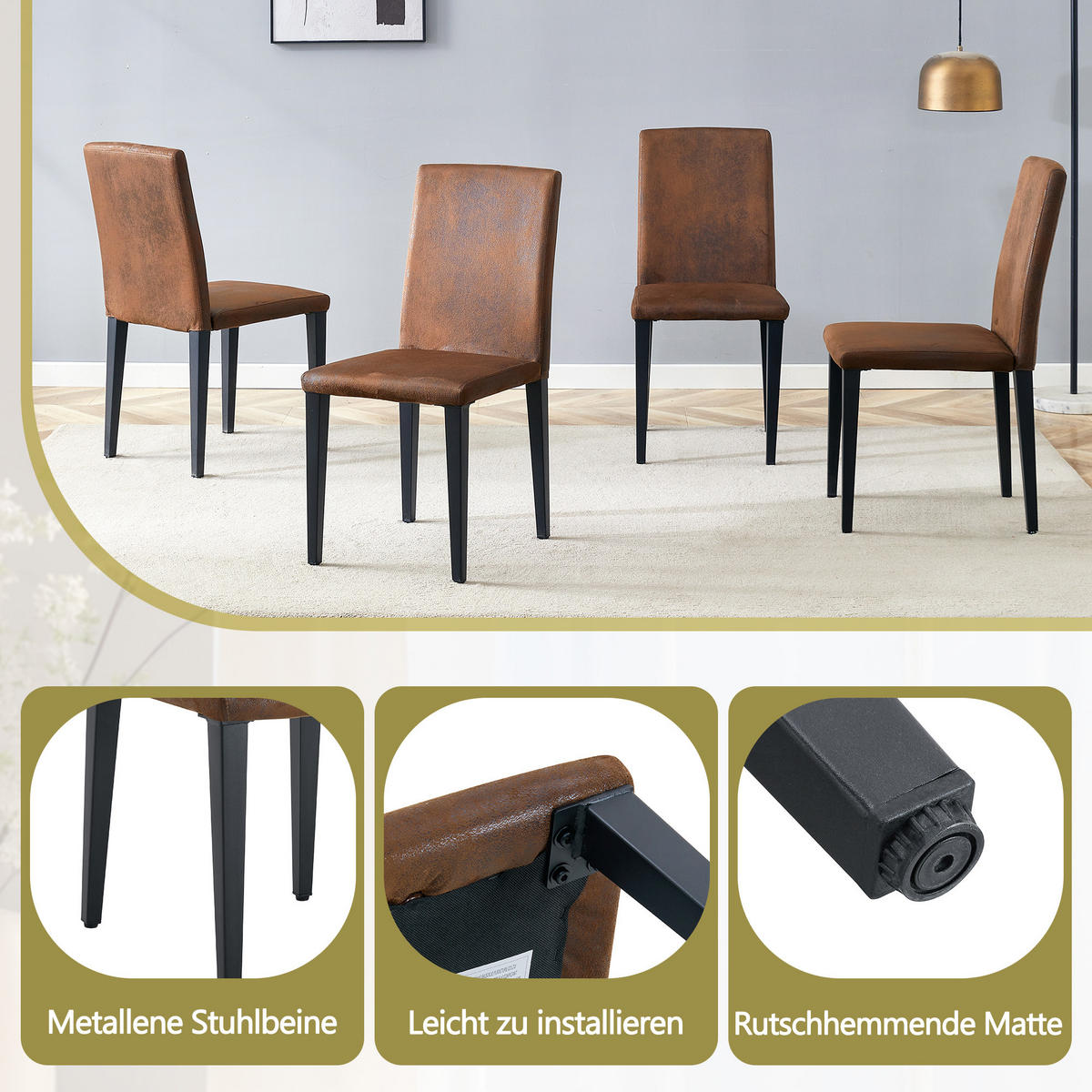 STUHL-SET DE-36601 2 Stück mit Webstoff und Metallbeinen Braun - Braun, Metall (47/90/41cm) - ComfortXL