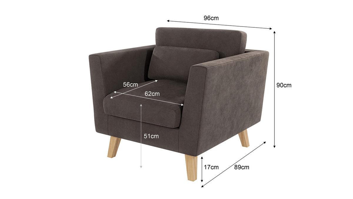 SESSEL Mario Braun - Khaki Microfaser - Dunkelbraun/Naturfarben, Holz/Textil (96/90/89cm) - S-Style Möbel