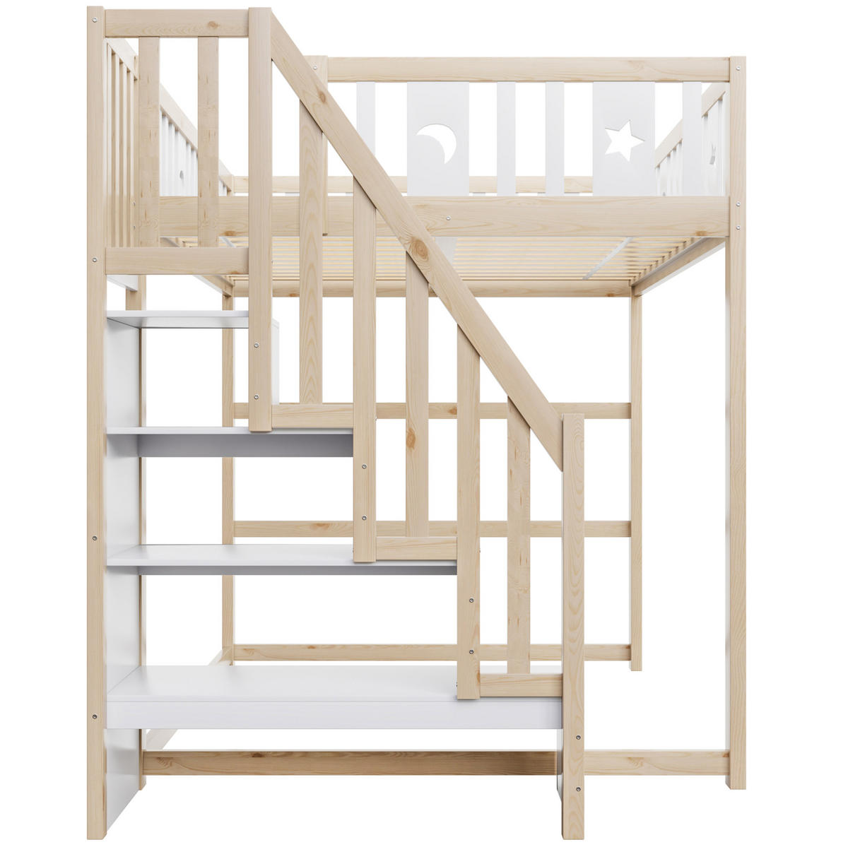 HOCHBETT 140/200 cm aus Massivholz mit Treppe, Natur/Weiß - Naturfarben, Holz (140/200cm) - OKMYHOME