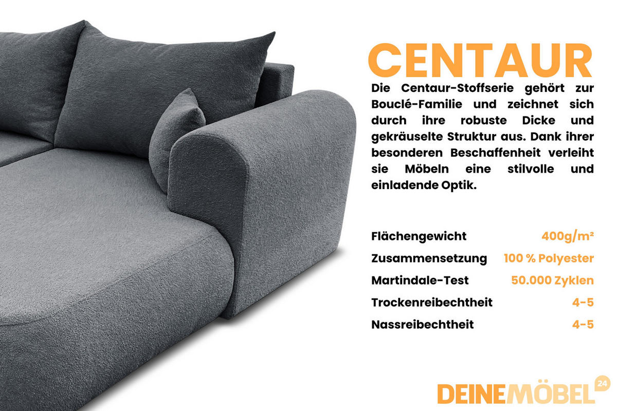 ECKSOFA BRAVO 280/180 in Bouclé Dunkelgrau rechts - Dunkelgrau, Holz/Holzwerkstoff (280/180cm) - Deine Möbel 24