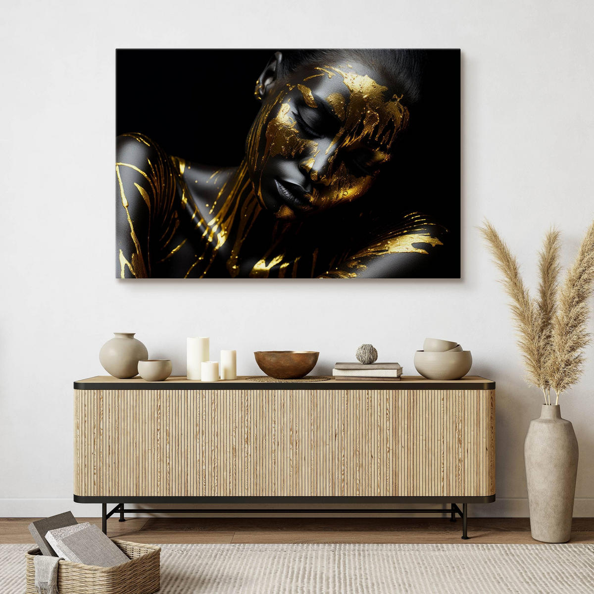 LEINWANDBILD abstraktes Porträt Frau Glamour Stil 30cm x 20cm - Beige/Gelb, Textil (30/20cm) - Muralo