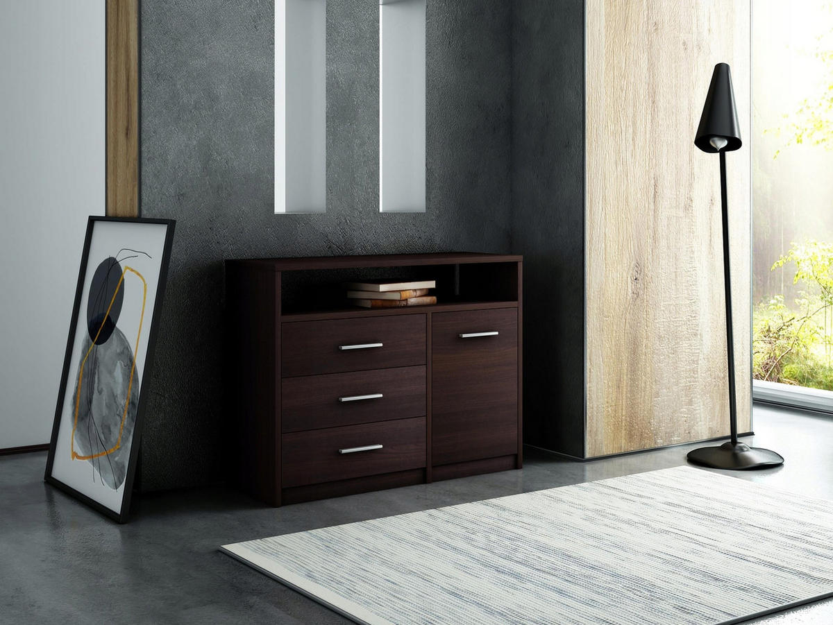 KOMMODE Bodo 1D3SO Wenge 98/35/75 cm - Wengefarben, Holzwerkstoff (98/75/35cm) - Matkam Möbel