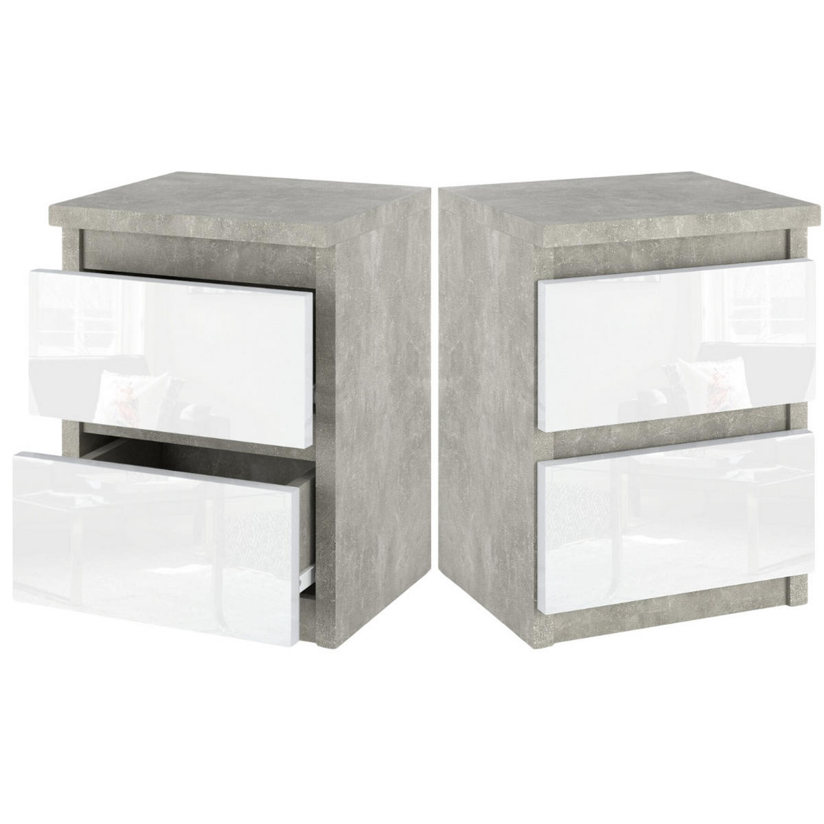 NACHTTISCH – Beton/Weiß Hochglanz - Weiß Hochglanz/Grau, Holz (30/40/30cm) - Stiv Meble