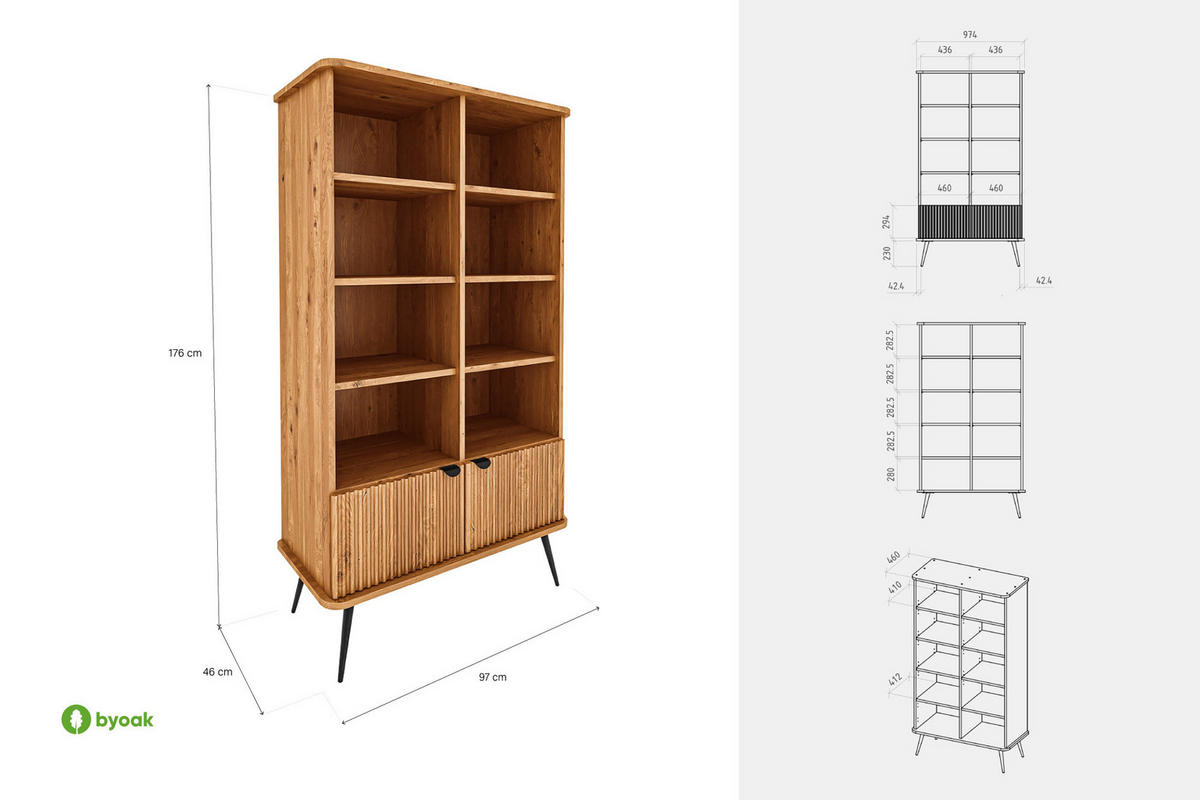 BÜCHERREGAL LINA Wildeiche - Wildeiche, Holz (97/176/46cm) - byoak