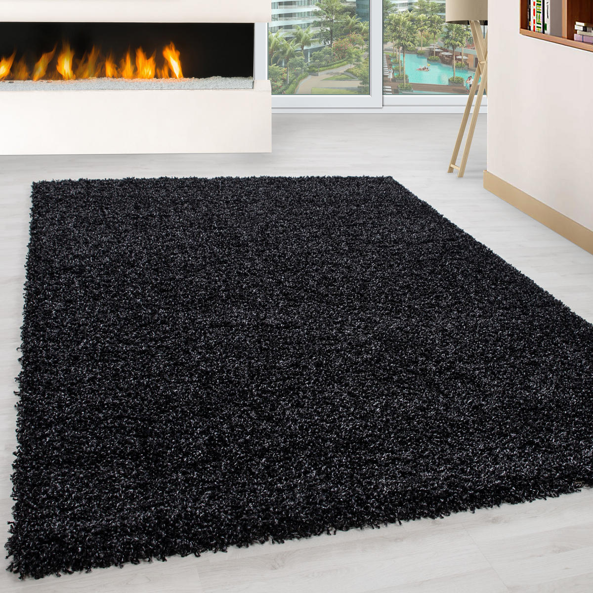 TEPPICH Hochflor Unifarben Polypropylen Wohnzimmer Shaggy Anthrazit Rechteckig 140x200 - Anthrazit, Textil (140/200cm) - KADIMA DESIGN