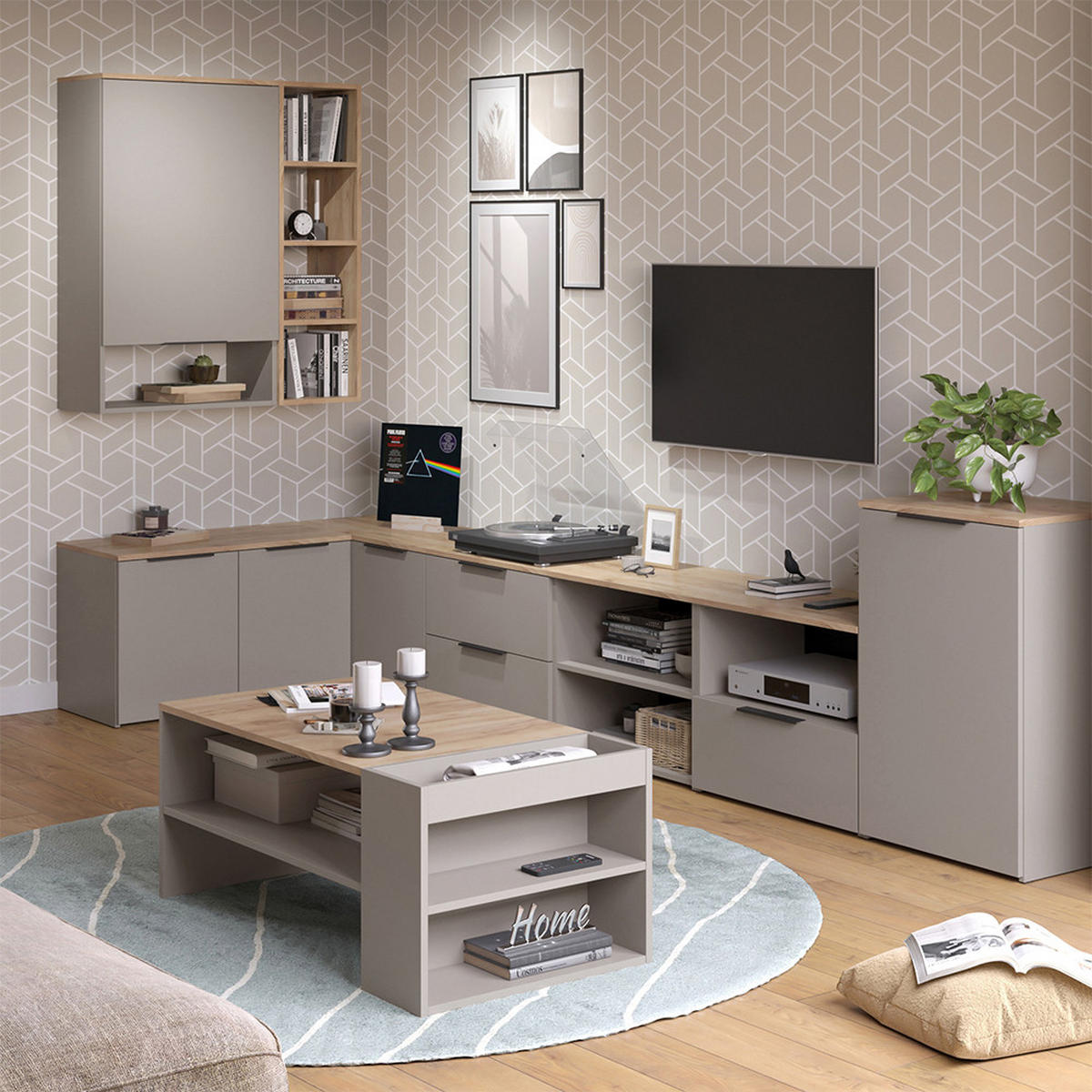 KOMMODE Wido Greige 50 x 80 cm mit Regal - Greige/Sonoma Eiche, Holzwerkstoff (50/80/40cm) - Vicco