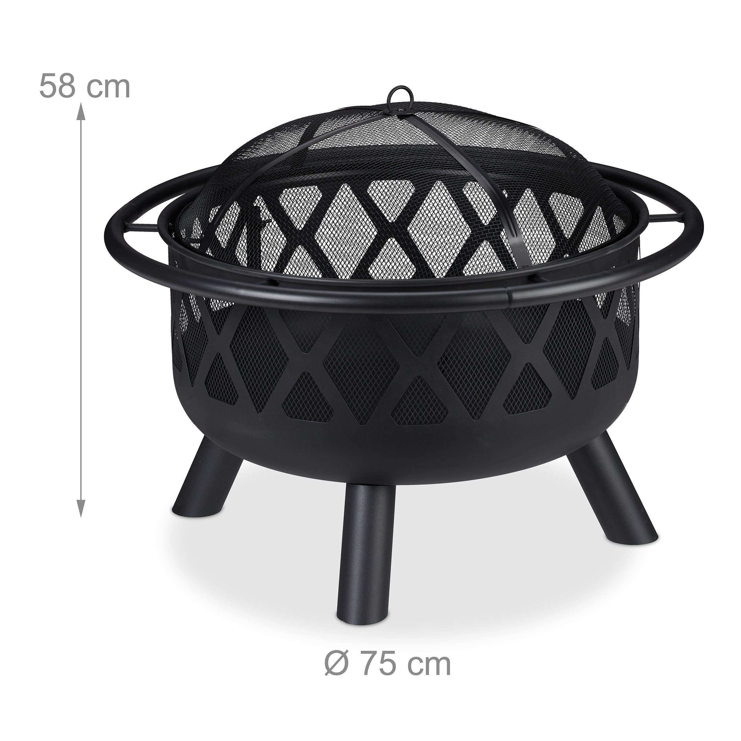 Thumbnail - Relaxdays Feuerschale, Schwarz, Metall, 75x68.5x75 cm, Freizeit, Campingzubehör, Feuerschalen