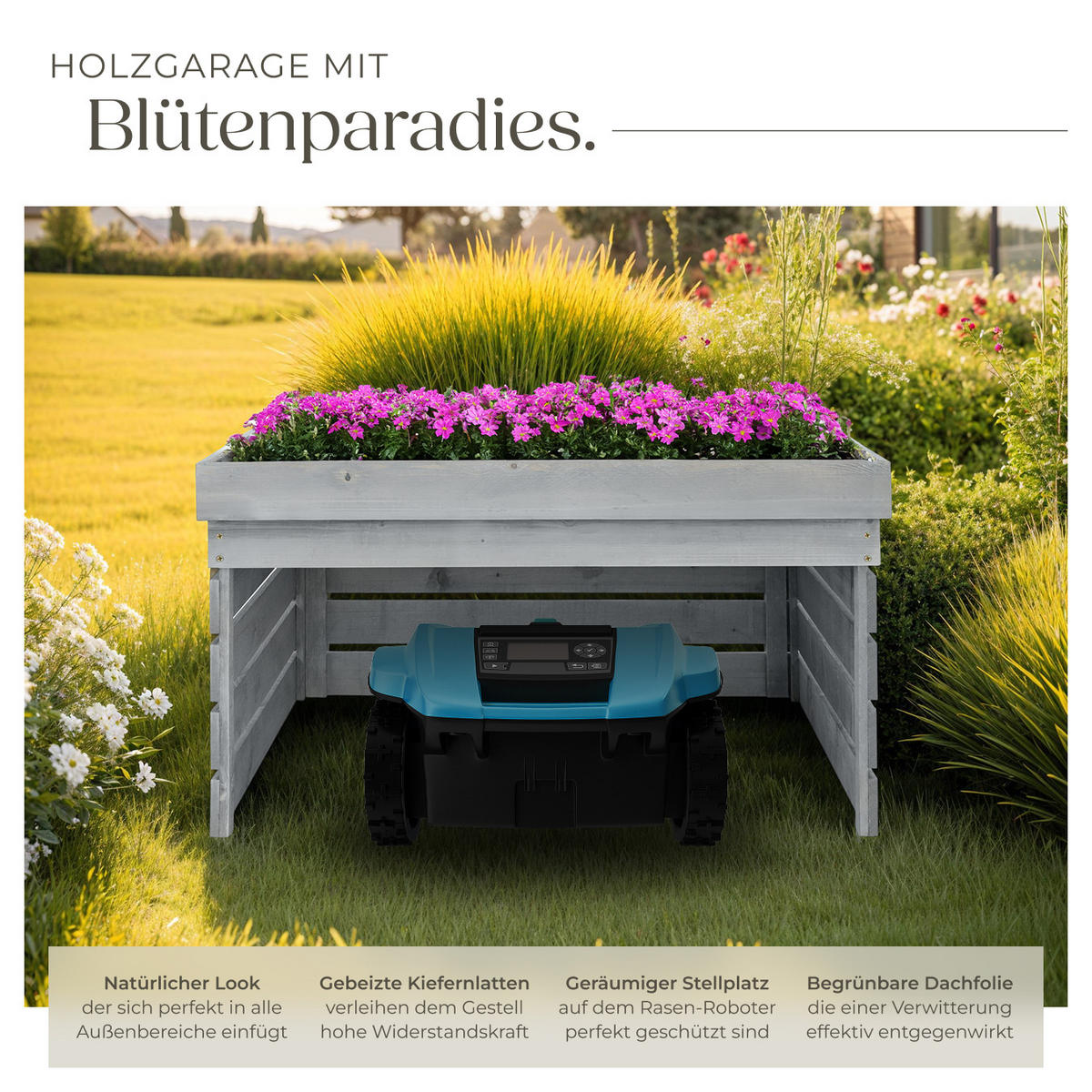 RASENMÄHER-ROBOTER-GARAGE Hortus, 84 x 78 x 46 cm, grau - Grau, Holz (84/46/78cm) - tectake