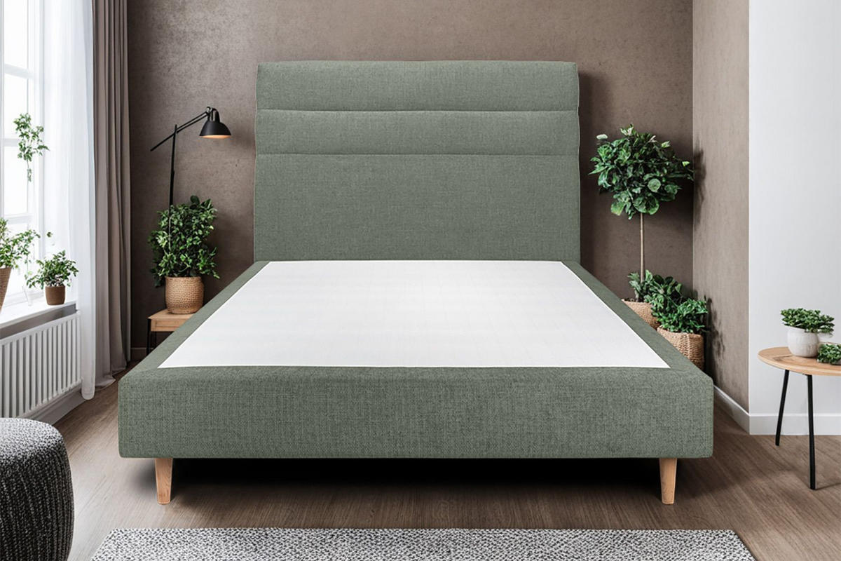 KOPFTEIL Modell Linien – Khakigrüner Stoff 200 cm - Beige/Olivgrün, Holz (200/120/10cm) - Sommeil de Plomb