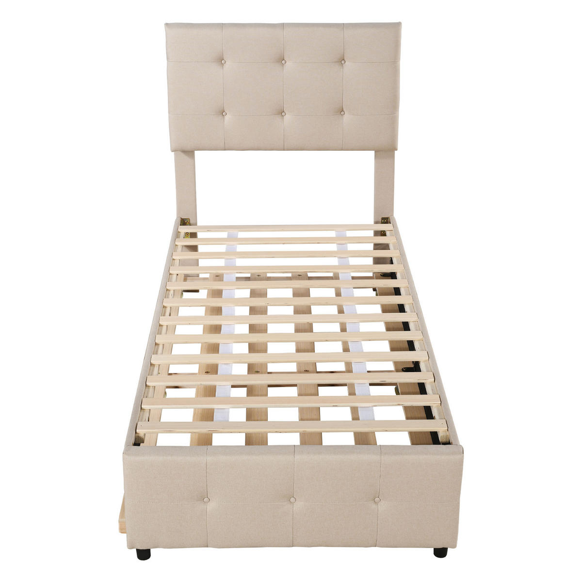 POLSTERBETT 90/200 cm Beige ausziehbares Kinderbett mit höhenverstellbarem Kopfteil - Beige, Textil (90/200cm) - OKWISH