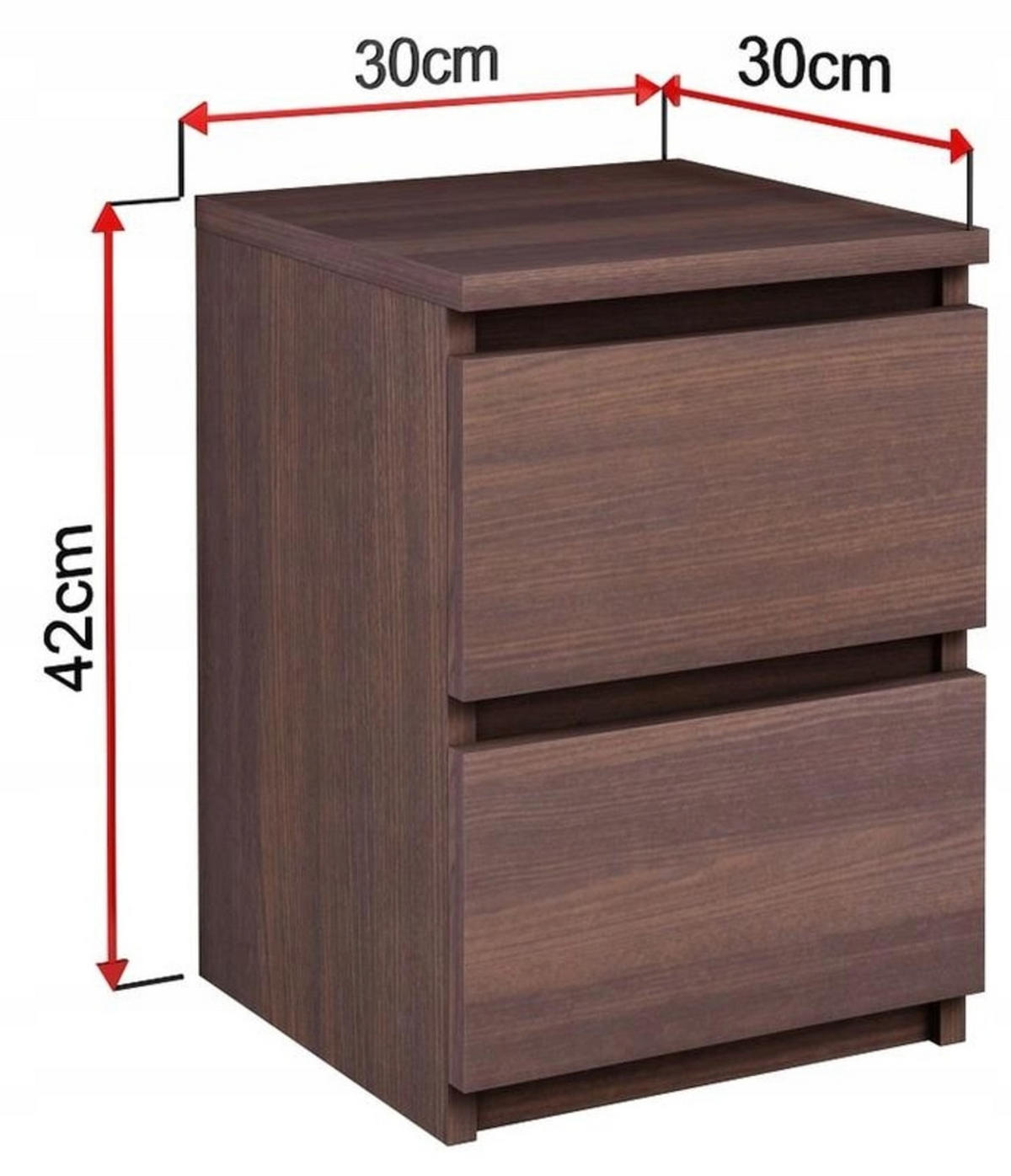 NACHTTISCH EX3 mit 2 Schubladen Wenge 30/30/42 cm - Wengefarben, Holzwerkstoff (30/42/30cm) - Matkam Möbel