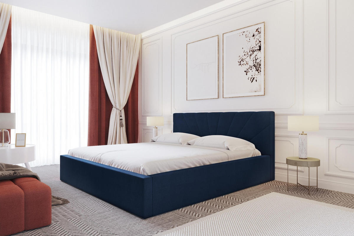 POLSTERBETT Larik 180/200 cm in Blau – mit Bettkasten und stilvollem Design - Blau/Schwarz, Holz/Holzwerkstoff (180/200cm) - AX Living