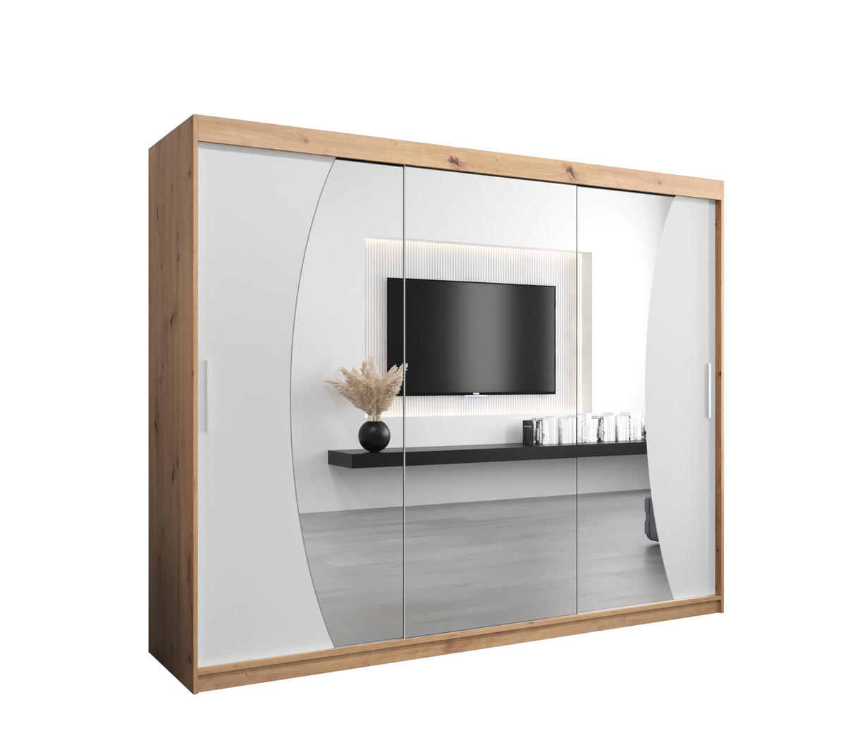 SCHWEBETÜRENSCHRANK 200/250/62 2-türig - Silberfarben/Weiß, Holz/Kunststoff (250/200/62cm) - Abiks Möbel