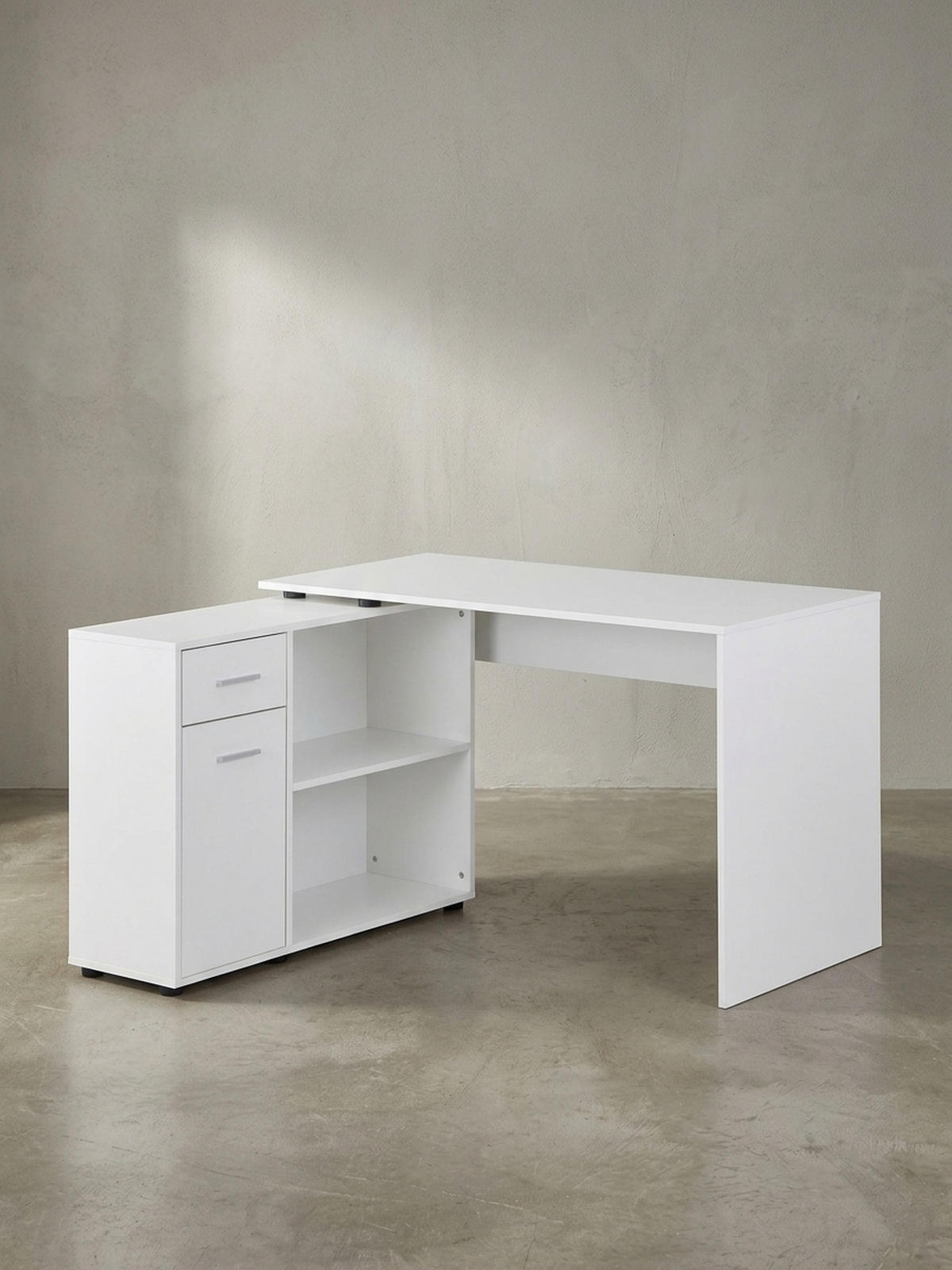 SCHREIBTISCH mit Regalplatte – flexibel aufstellbar, melaminbeschichtet, weiß, 120x107x75 cm - Weiß, Holz/Kunststoff (107/120/75cm) - KADIMA DESIGN