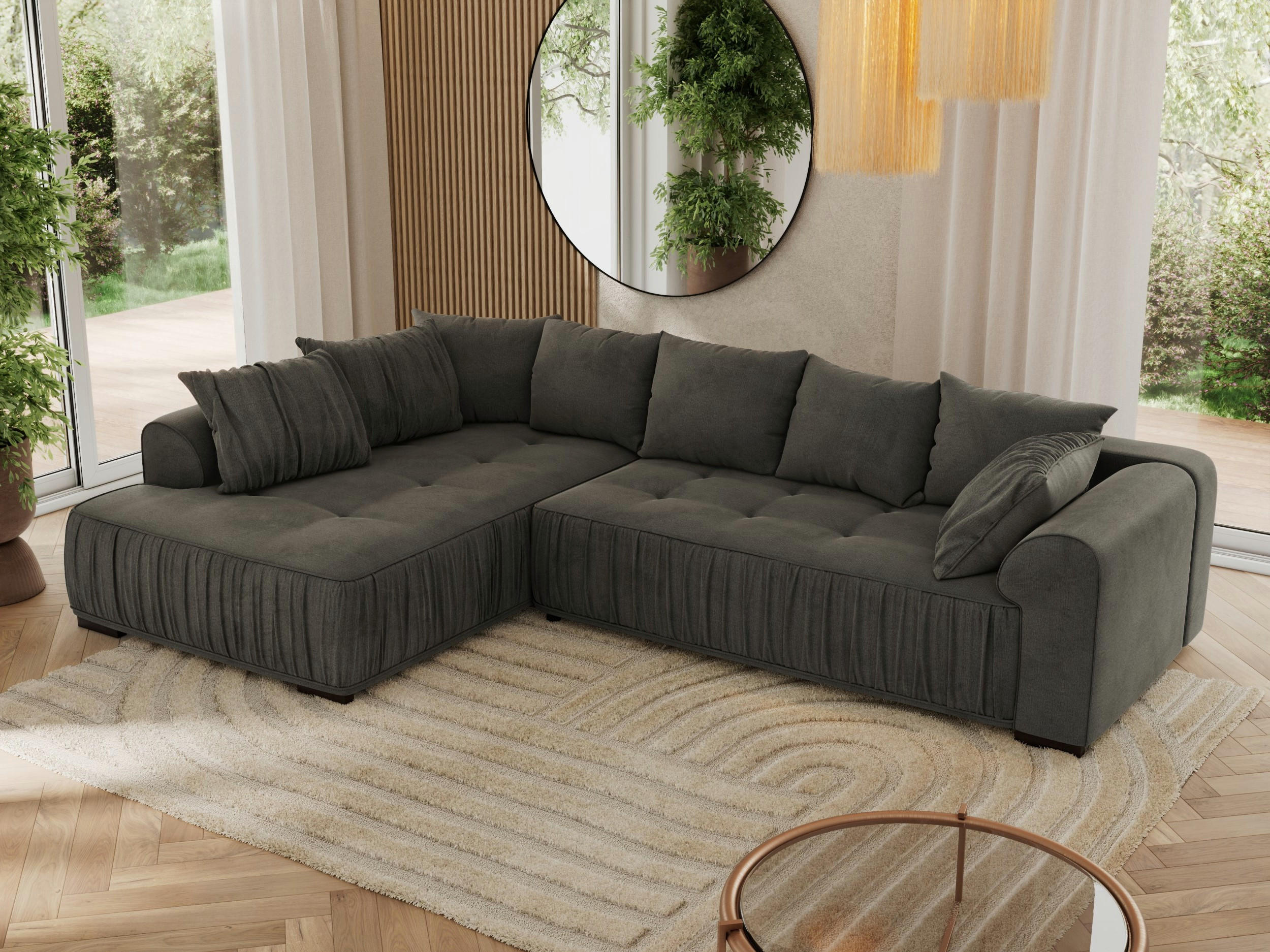 ECKSOFA ORTA Dunkelgrau Velvet - Links - Dunkelgrau/Schwarz, Textil (325/200cm) - MKS