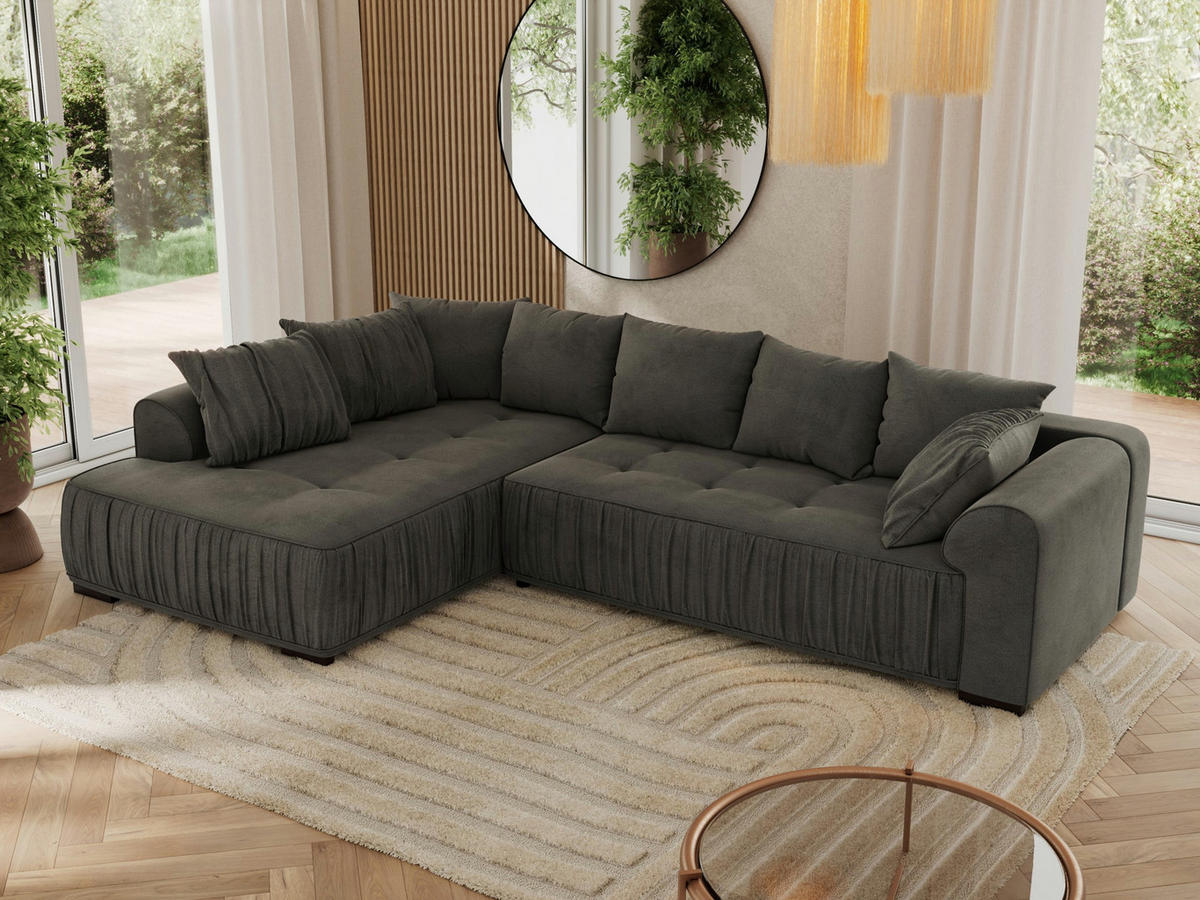 ECKSOFA ORTA Dunkelgrau Velvet - Links - Dunkelgrau/Schwarz, Textil (325/200cm) - MKS