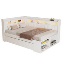 JUGENDBETT 90/200 mit LED, USB, Schuhschrank und zwei Schubladen in Weiß - Weiß, Holzwerkstoff/Textil (90/200cm) - EVRYAE