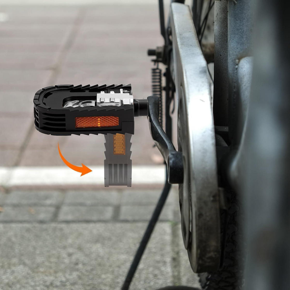 FAHRRADPEDALE Klapppedal mit Reflektoren 14mm(9/16") Gewinde - Schwarz, Metall (10/7/12.5cm)