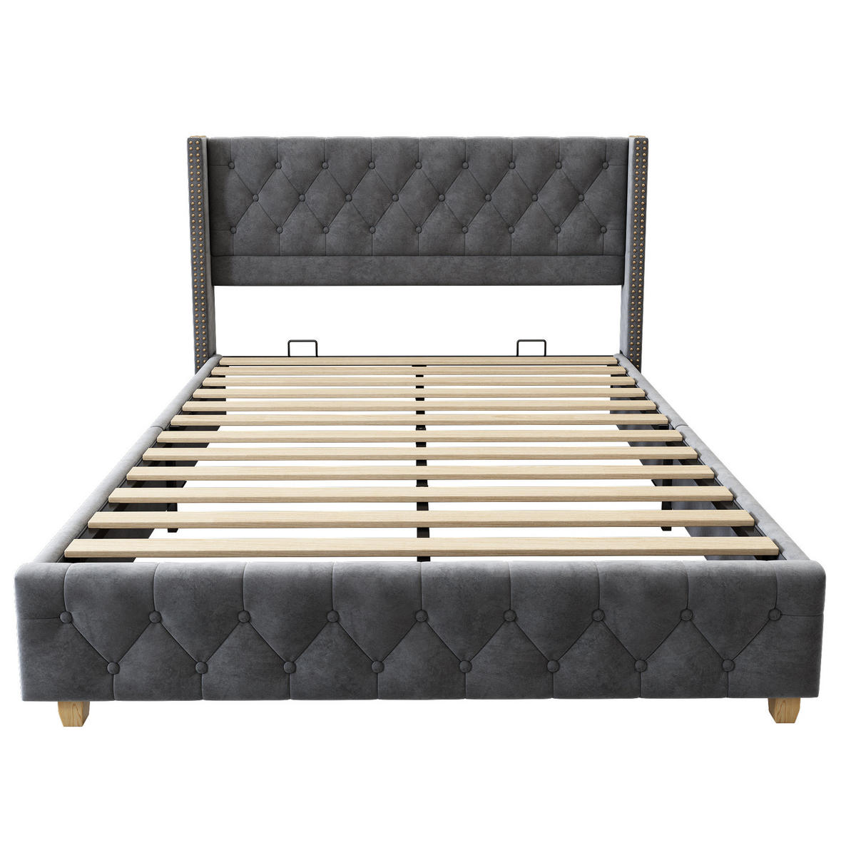 POLSTERBETT 90/200 cm aus Leinen mit Stauraum Ladestation und Becherhalter Grau - Grau, Textil (90/200cm) - Modenvie