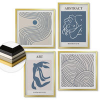 WANDBILDER 4er Set - 50x50 cm & 40x60 cm Goldrahmen - Poster mit abstrakten Linien und Wellen - Goldfarben, Kunststoff (50/50cm) - ArtPrintCave