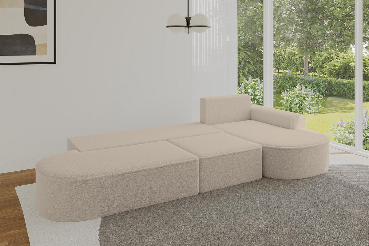 ECKSOFA mit Schlaffunktion Ottomane RECHTS MARI L2-S 368X167X85 Dunkelbeige Bouclé - Hellbraun/Schwarz, Holzwerkstoff/Kunststoff (167/368cm) - ALTDECOR