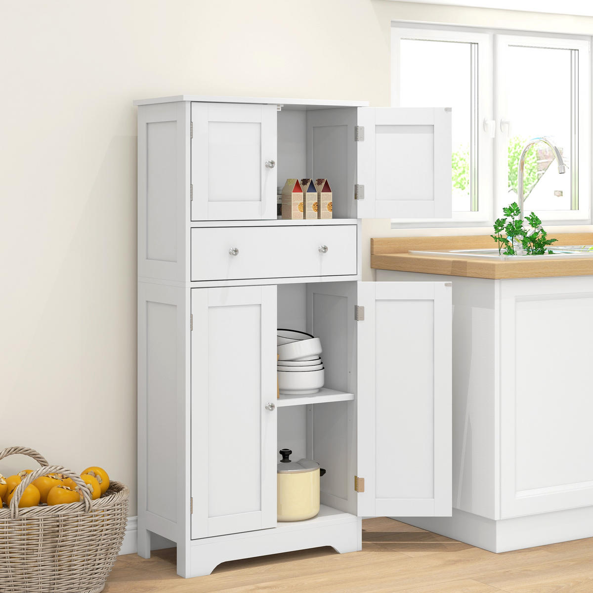 HIGHBOARD DE-11150 Verstellbarer Boden & Schublade Weiß - Weiß, Holzwerkstoff (30/128/60cm) - ComfortXL