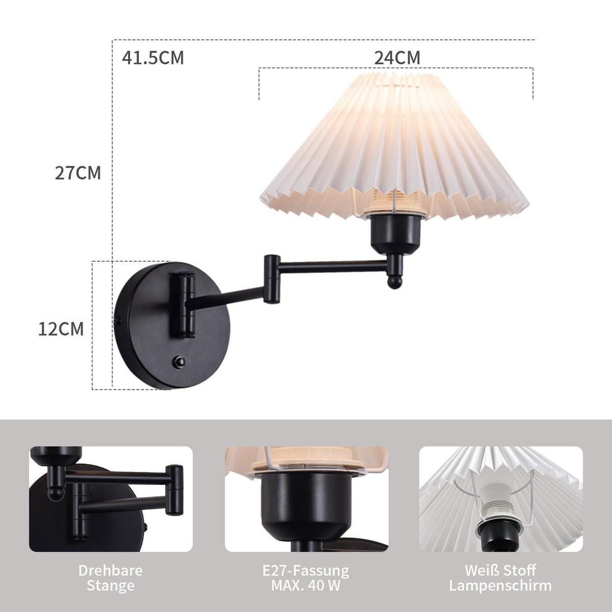 NÁSTĚNNÉ svítidlo Yazdani 41,5/27/42 cm - bílá, kov (27/42/41.5cm) - Nettlife