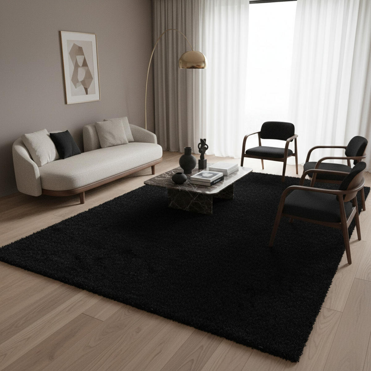 TEPPICH Hochflor Shaggy Uni-Look Polypropylen Wohnzimmer Schwarz Läufer 80x150 - Schwarz, Textil (80/150cm) - KADIMA DESIGN