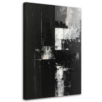 WANDBILD, Dunkle Abstraktion in Schwarz und Grau mit malerischer Textur - Schwarz, Textil (70/100cm) - Feeby