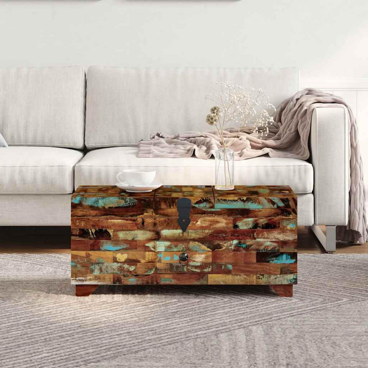 COUCHTISCH Truhe Altholz Massiv 80x40x35 cm - Braun, Holzwerkstoff (80/80/35cm) - furnicato