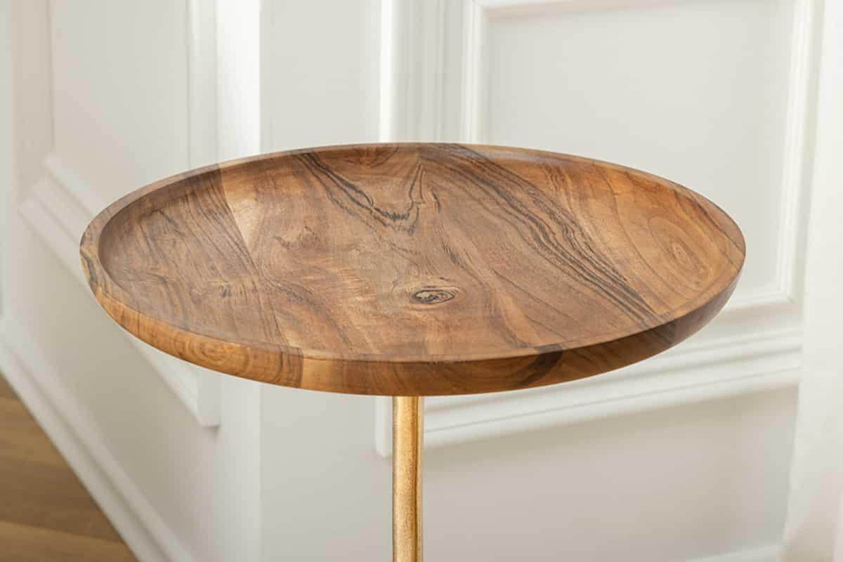 BEISTELLTISCH TRAYFUL rund Akazie 55cm - Goldfarben/Schwarz, Holz/Metall (40/40/55cm) - riess-ambiente