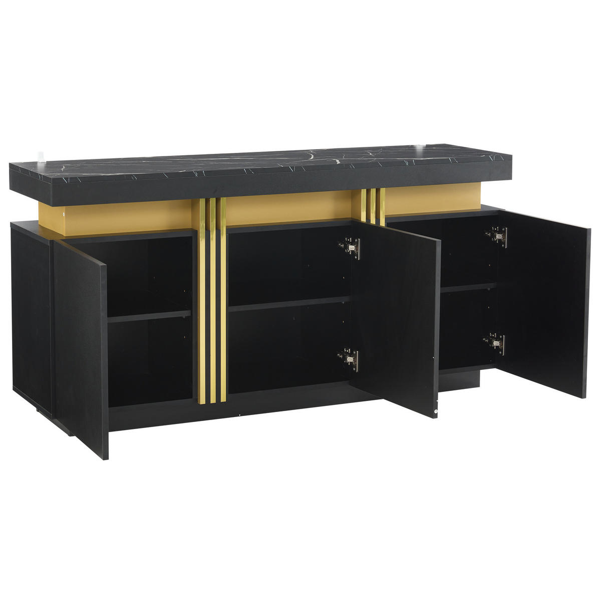 SIDEBOARD aus Spanplatte 140x38x70 cm Schwarz mit Marmordekor, 3 Türen und verstellbaren Einlegeböden - Schwarz, Holzwerkstoff (140/70/38cm) - Modfu