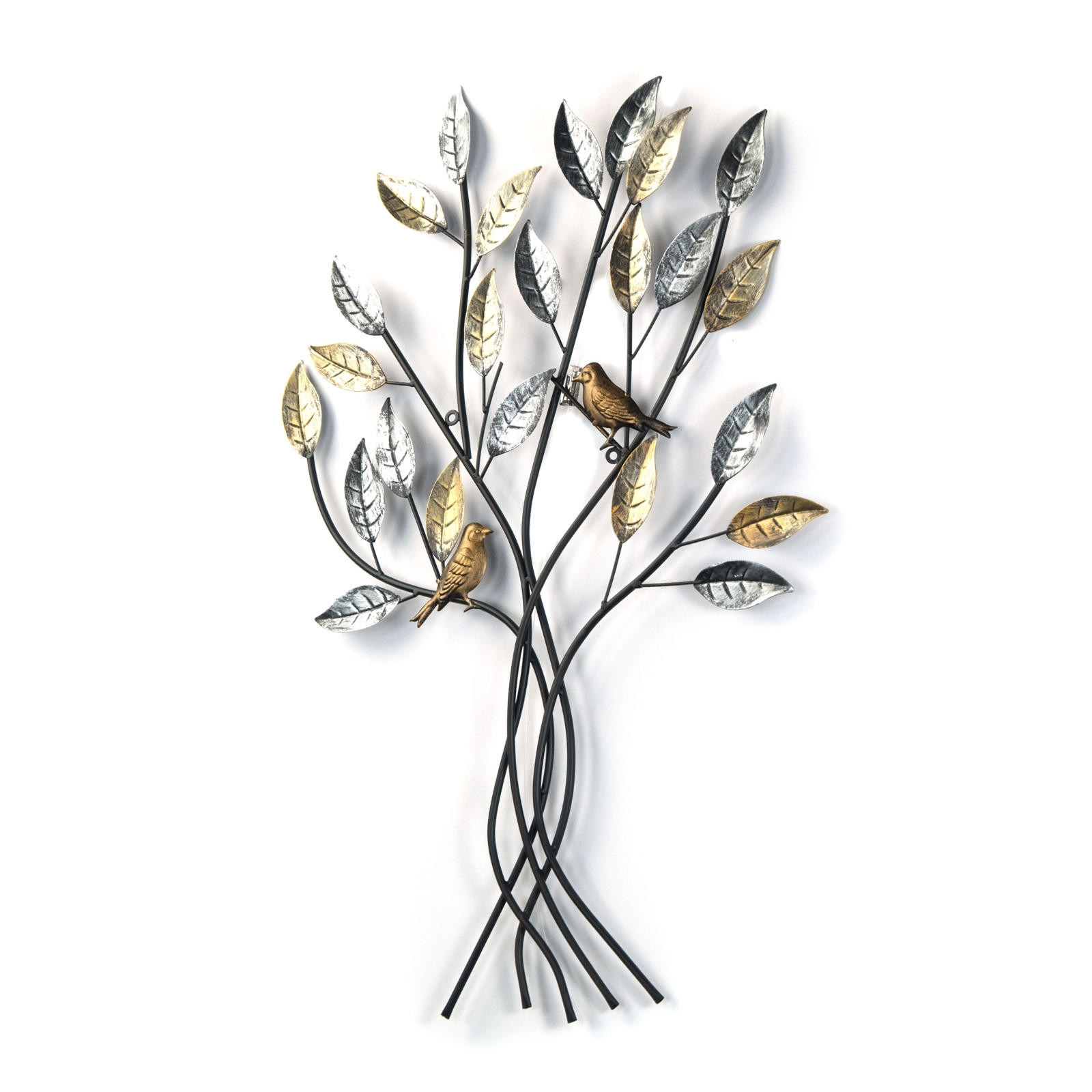 WANDDEKO Baum mit Vögeln 76x50 cm, Metall silber-gold - Silberfarben, Metall (50/76/5cm) - DESIGN DELIGHTS