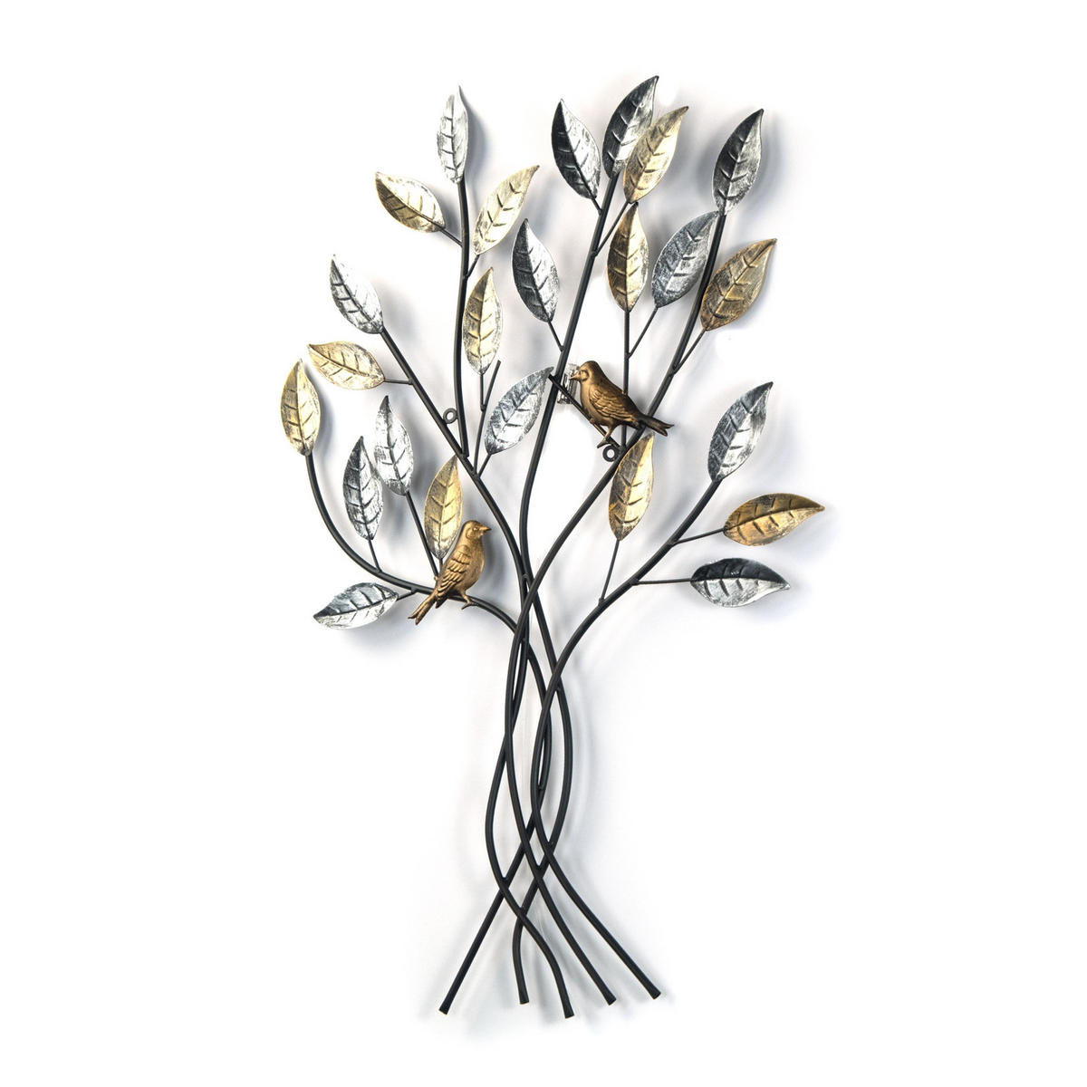 WANDDEKO Baum mit Vögeln 76x50 cm, Metall silber-gold - Silberfarben, Metall (50/76/5cm) - DESIGN DELIGHTS