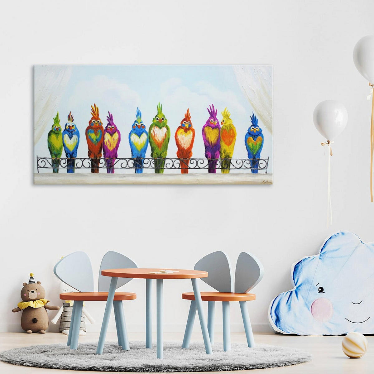 GEMÄLDE Lustige Vögel auf Keilrahmen 200x100 cm - Multicolor, Holz (200/100cm) - YS-art gallery
