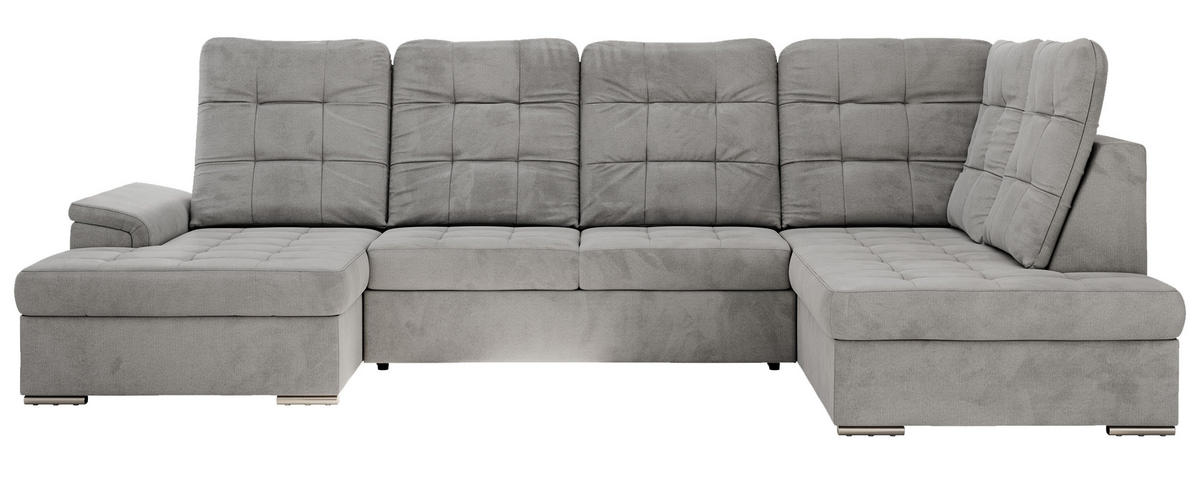 WOHNLANDSCHAFT MADRITO U - Hellgrau Velorus - Rechts - Silberfarben/Hellgrau, Textil/Metall (323/89/204cm) - MKS