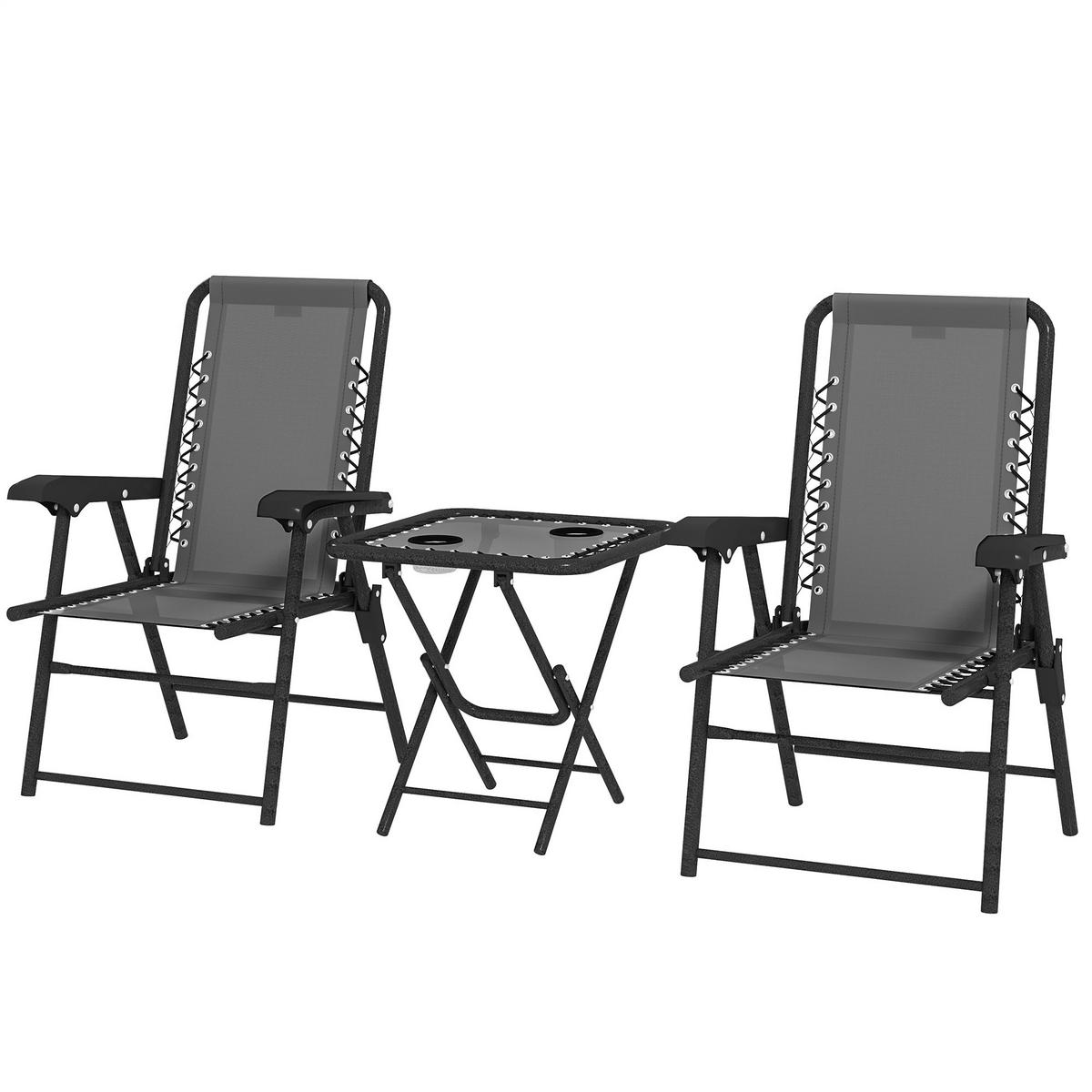 BISTRO-SET DE-07316 klappbar mit Becherhaltern Dunkelgrau - Dunkelgrau, Metall - ComfortXL