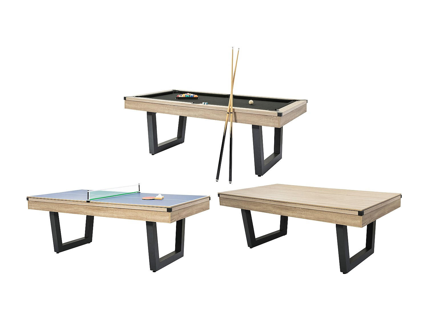 BILLARDTISCH - 6 Personen - holz - schwarz, naturfarben hell Melian - Schwarz/Naturfarben, Holz (213.4/111.8cm) - Vente-Unique