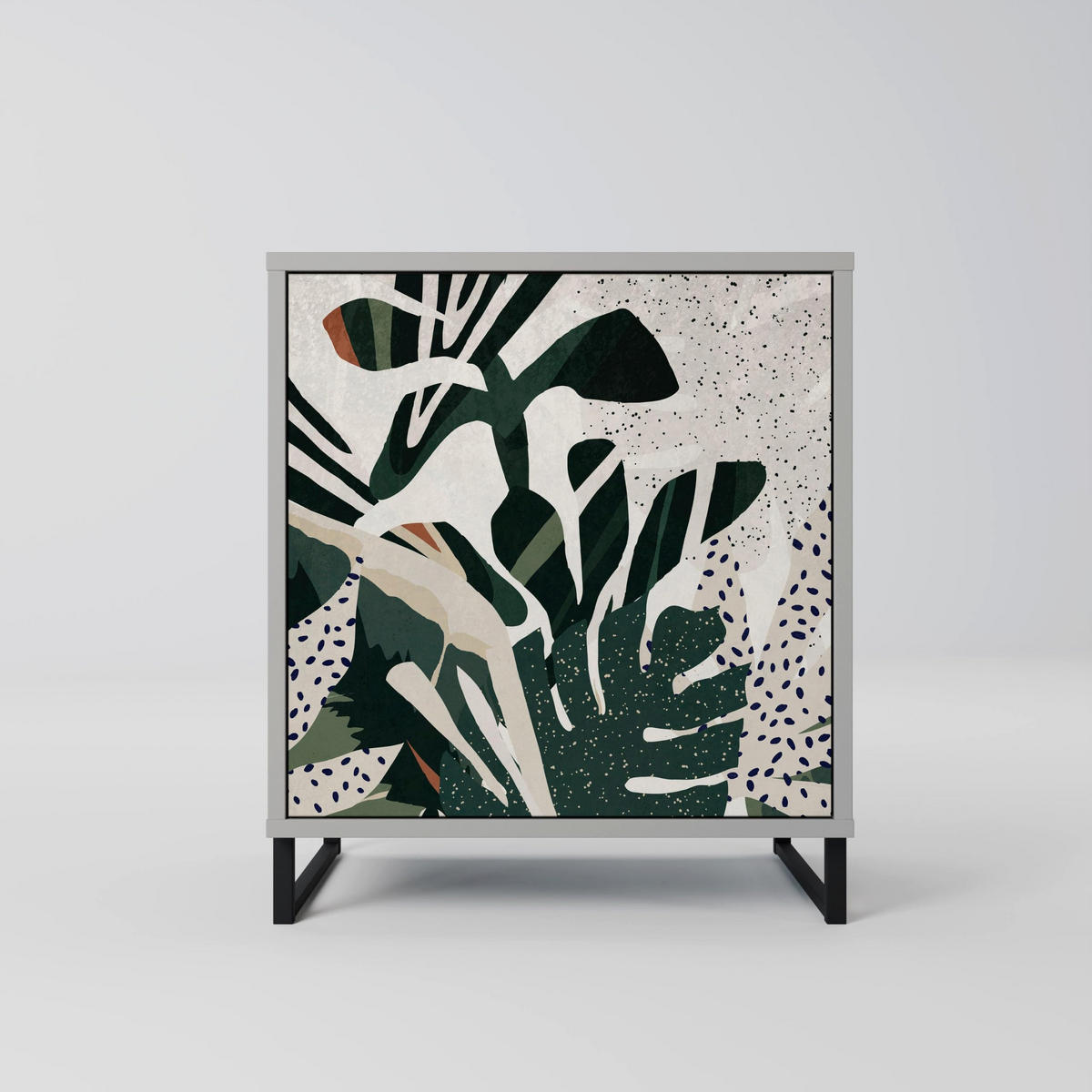 SIDEBOARD VERDURE FORMATION, Grau, 57,5x42x67,5 cm, Schwarze Metall-Rahmenfüße - Multicolor/Schwarz, Holzwerkstoff/Metall (57.5/67.5/42cm) - SpaceRebels
