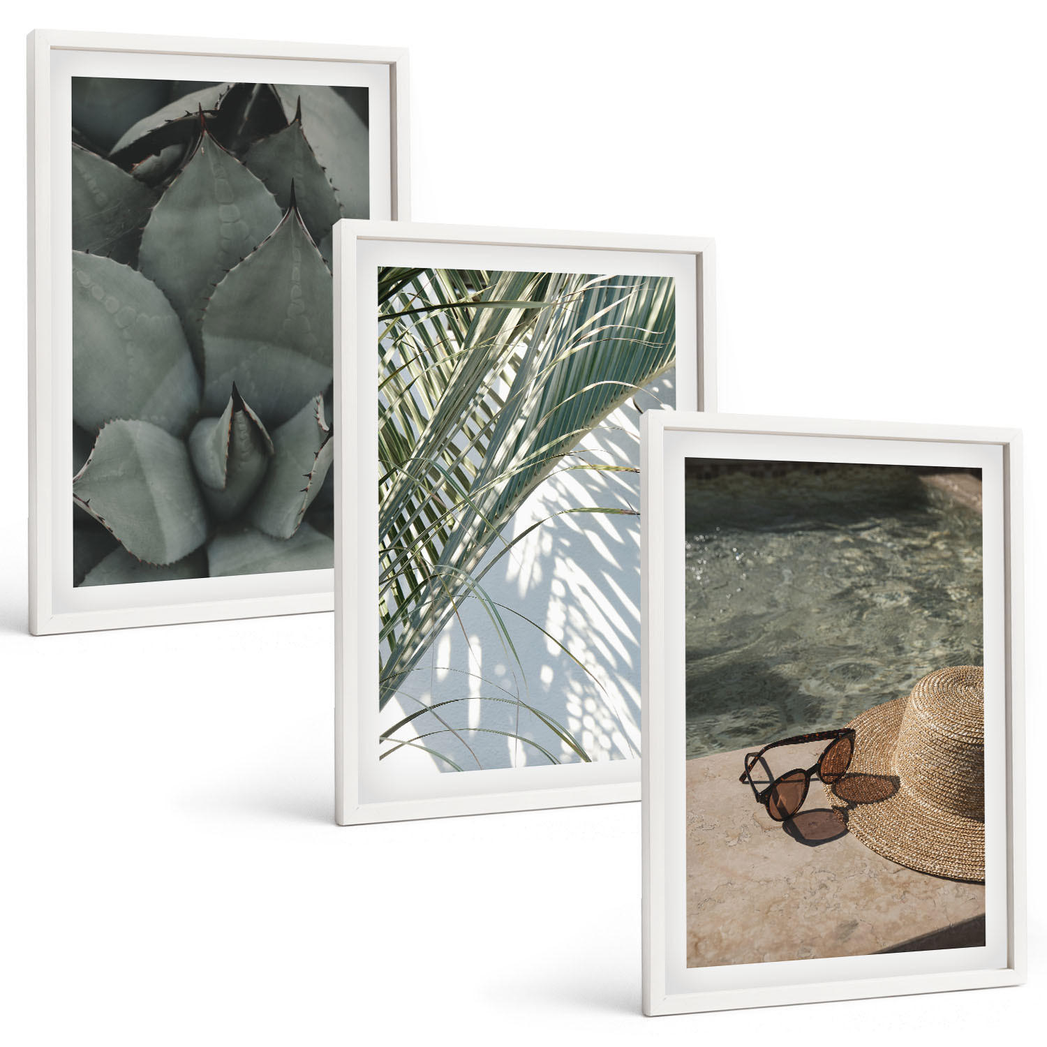 BILDER SET 3er Set - 40x60 cm Weißer Rahmen - Tropische Pflanzen für den Urlaub - Weiß, Kunststoff (40/60cm) - TULUP