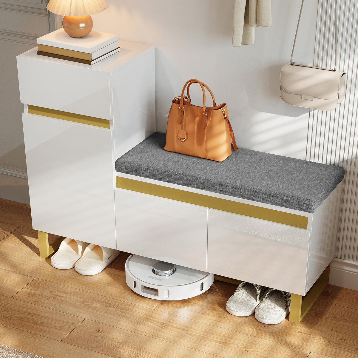 SCHUHSCHRANK Mehrstöckig Stauraum Organizer Schubladen Türen - Weiß, Holzwerkstoff (35/85/120cm) - FLIEKS