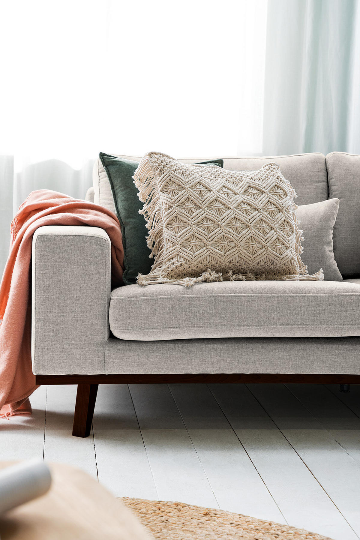 2-SITZER SOFA - Buchefarben/Grau, Buchenholz/Textil (197/81/88cm) - home24