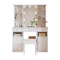 SCHMINKTISCH WEISS mit LED-Beleuchtung Spiegel und Hocker 3 Schubladen 110x40x151 cm - Weiß, Holzwerkstoff (40/151/110cm) - Bomclap