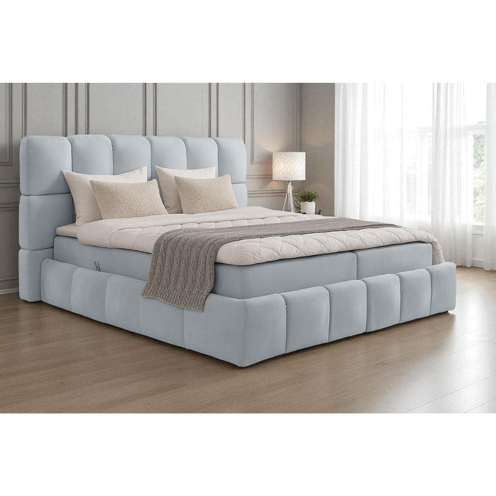 BOXBETT Anna mit Bonnelmatratze und Topper, 160x200, Grau, Terra-Stoff - Grau, Holzwerkstoff/Kunststoff (160/200cm) - AN-Moebel 4u