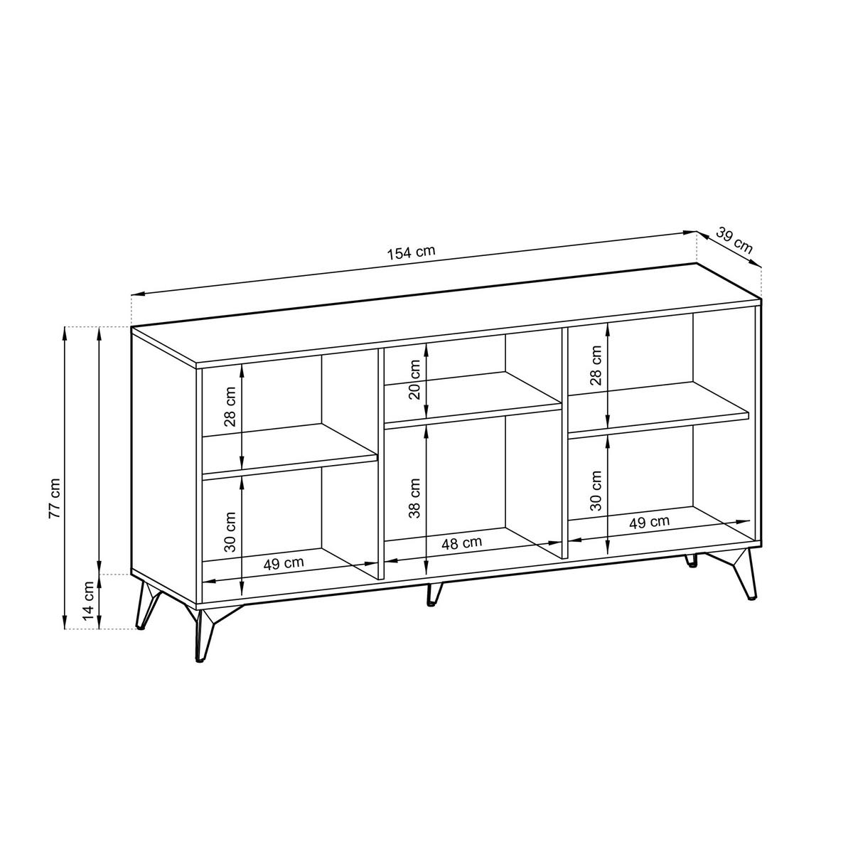 SIDEBOARD Boulia Schwarz mit Fischgrätfronten in Eiche 154 cm - Eichefarben/Schwarz, Holzwerkstoff/Metall (154/77/39cm) - Selsey