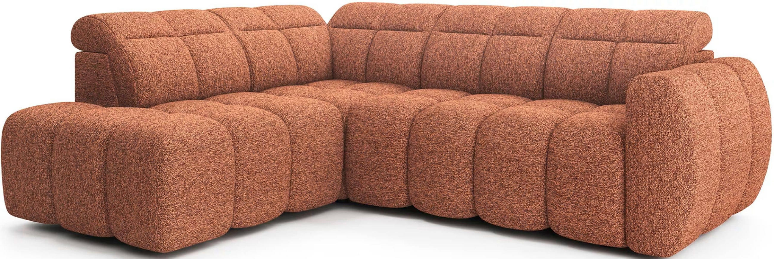 ECKSOFA mit elektrischem Sitzvorschub, Bettkasten und verstellbare Kopflehnen - Orange, Naturmaterialien/Textil (258/208cm) - Eltap