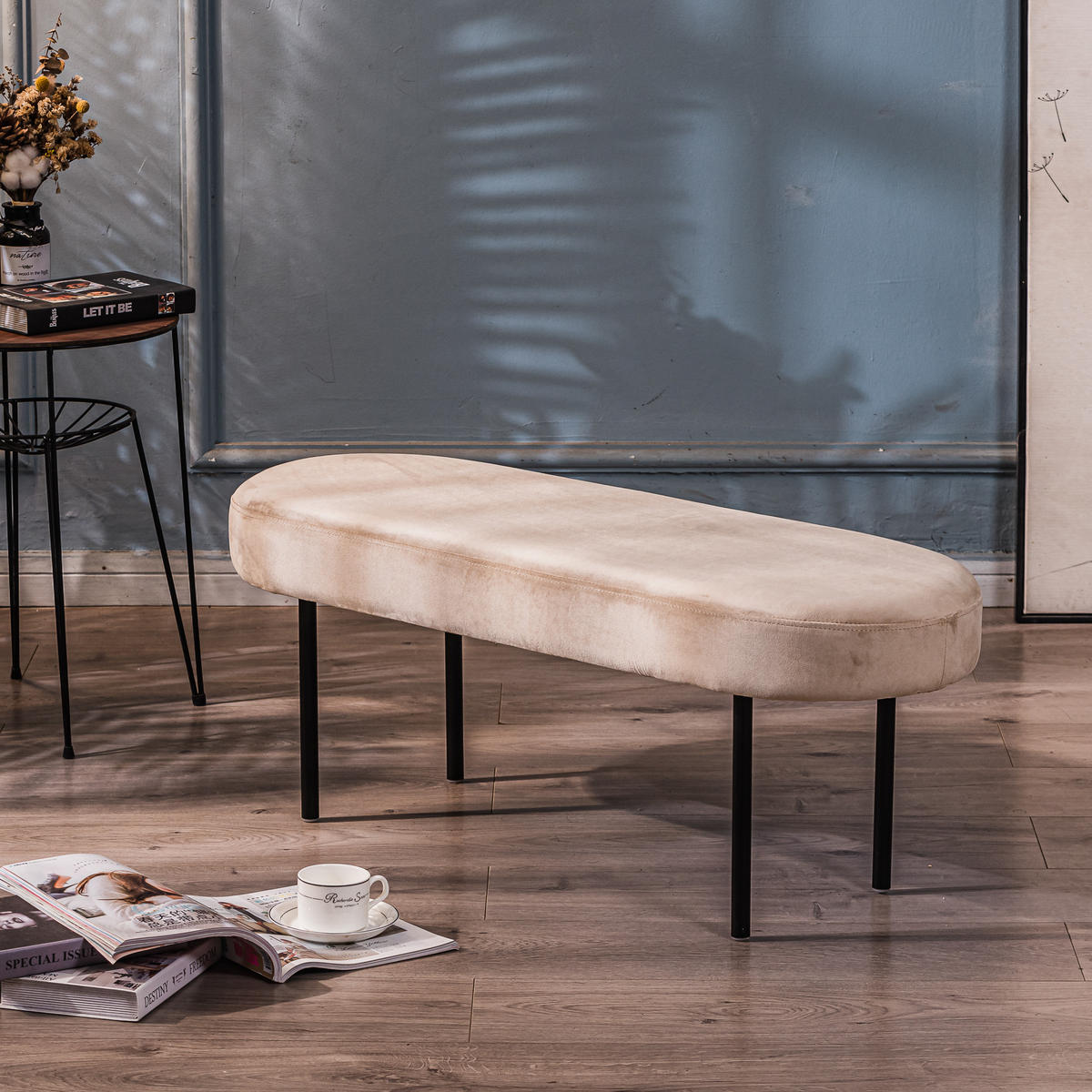 SITZBANK Samt Beige - Beige, Textil (100/38/35cm) - Nordlys