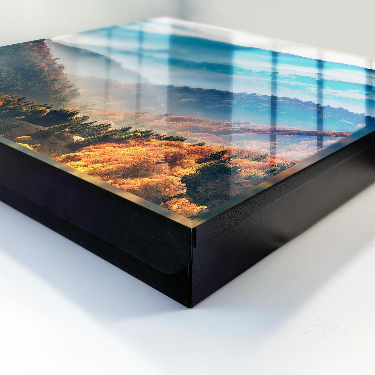 SCHLÜSSELBOX Schwarz 30x30 cm- Türöffnung nach rechts - Berglandschaft - Blau, Metall (30/30/5cm) - TULUP